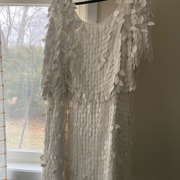 ASOS DESIGN Curve embellished feather off-shoulder mini dress in white - Picture 1 of 4